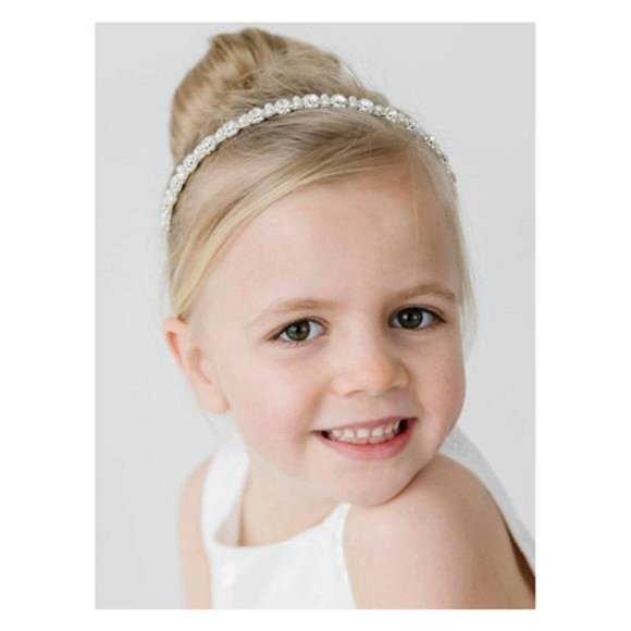 SWEETV Flower Girl Headpiece Silver Girls Headband for Wedding Crystal Floral - Picture 2 of 7